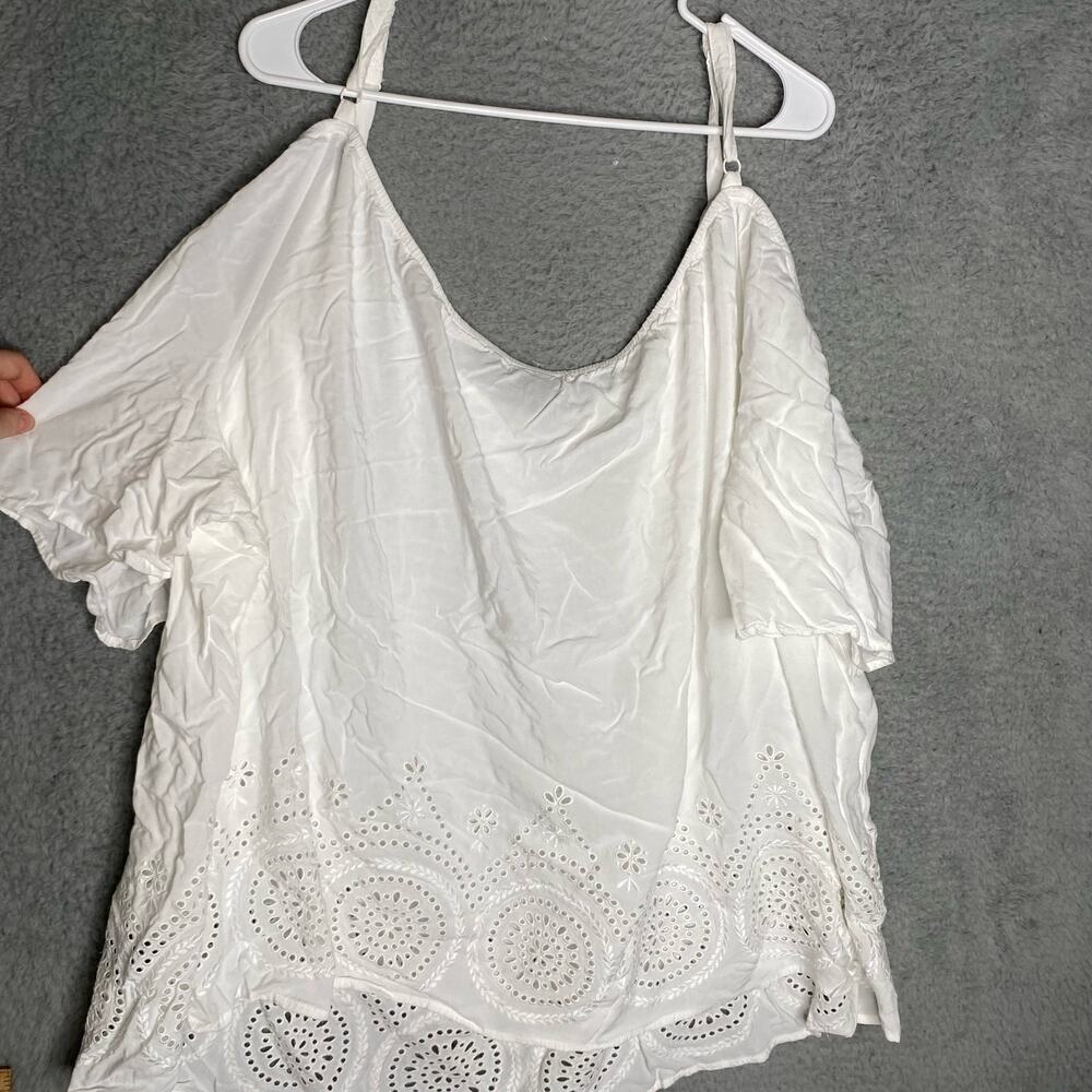 Torrid womens 6X white cold shoulder eyelet feminine cottage blouse casual - Picture 2 of 7